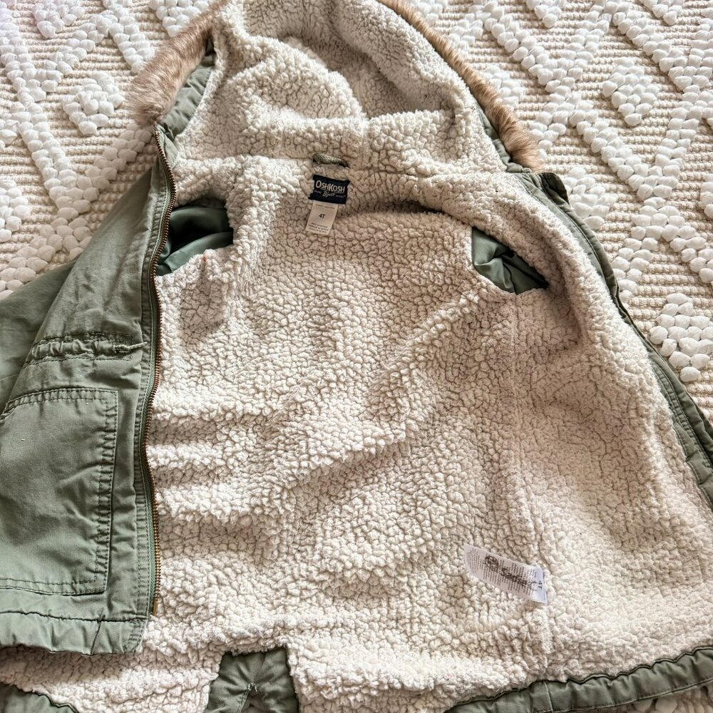 Oshkosh Toddler Sherpa Lined Army Green Winter Jacket 4T - Picture 5 of 6